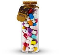 Mczcent Capsule Letters Message in a Glass Bottles, Cute Smiling Face Love Friendship Letter Color Pill with Wishing Bottle, Message Pills for Boys Girls Friends Family, 47 Pcs