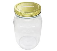 Mczcent Coin Money Piggy Bank with Gold Slotted Lid for All UK Coins, Safe Money Bank Coin Saving Box Pot, Glass Clear Coin Money Saving Jar for Adults Teens Kids Girls Boys, 1000ml