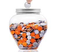 Mczcent Large Coin Bank Jar, 5/8 Gallon Big Clear Plastic Coin Money Tip Change Saving Piggy Jar with Silver Slotted Lid, Large Plastic Coins Piggy Money Change Clear Bank for Adults Teens Kids