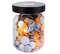 Mczcent Large Coin Bank Jar, Big Clear Plastic Coin Money Tip Change Saving Piggy Jar with Black Slotted Lid, Large Plastic Coins Piggy Money Change Clear Bank for Adults Teens Kids Girls Boys