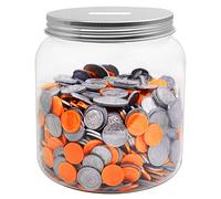 Mczcent Large Coin Jar Bank, Big Clear Plastic Coin Money Tip Change Saving Piggy Jar with Silver Slotted Lid, Large Plastic Coins Piggy Money Change Clear Bank Jar for Adults Teens Kids Girls Boys