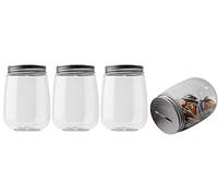 Mczcent Small Coin Bank Jars 4-Pack, 16oz Clear Plastic Coin Money Tip Coin Jars with Silver Slotted Lids, Small Transparent Plastic Coin Money Piggy Banks Jars for Adults Teens Kids Girls Boys