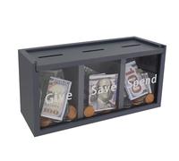 Mczcent Spend Save Give Piggy Bank for Kids, Money Coin Savings Piggy Bank Jar Box for Kids Child Safe Money Saver, Teach Children About Giving & Saving Money Piggy Box for Childrens Boys Girls, Blue