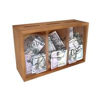 Mczcent Wooden Give Save Spend Money Saving Box for Kids, Money Coin Savings Piggy Bank Jar Box for Kids Safe Money Saver, Teach Children About Giving Saving Giving Money Piggy Box for Boys Girls
