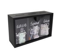 Mczcent Wooden Give Save Spend Money Saving Box for Kids, Money Coin Savings Piggy Bank Jar Box for Kid Safe Money Saver, Teach Children About Giving Saving Giving Money Piggy Box, Black