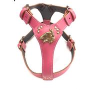 MD Gear Beautiful Deep Pink Leather Dog Harness with Gold English Bull Terrier Head Motif
