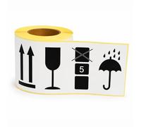 MD Labels 200 Fragile Warning Labels on Roll - 68 x 161 mm - Handle with Care, Keep Dry, Do Not Stack & This Way Up - Self-Adhesive Packaging Stickers for Shipping, Moving & Storage