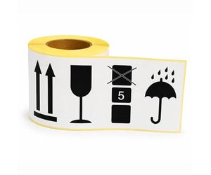 MD Labels 200 Fragile Warning Labels on Roll - 68 x 161 mm - Handle with Care, Keep Dry, Do Not Stack & This Way Up - Self-Adhesive Packaging Stickers for Shipping, Moving & Storage