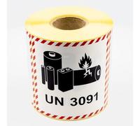 MD Labels 500 Transport Labels UN 3091 for Lithium Metal Batteries - 100 x 100 mm - Dangerous Goods Labels - Lithium Metal Batteries Labels