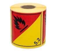 MD Labels 500 x Dangerous Goods Labels Class 5.2 Organic peroxides- ADR Labels 100 x 100 mm - Stickers for Dangerous Goods Labelling