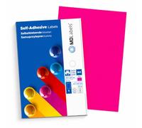 MD Labels A4 Neon Pink Self Adhesive Labels - Coloured Printable Paper Label Sheets, DIN A4 (210 x 297 mm), 50 Sheets