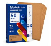 MD Labels Brown Striped Labels, 50 A4 Sheets - Kraft Paper, Self-Adhesive, Food-Safe, Eco-friendly, Biodegradable