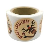 MD Labels Christmas Stickers Kraft Roll, Round Labels, Merry Christmas Stickers, 200 Pieces (Reindeer, FI 35)
