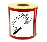 MD Labels GHS 05 Hazardous Goods Labels Etching Effect 100 x 100 mm Pack of 500 GHS Symbols Stickers for Hazardous Substances Labelling