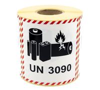 MD Labels UN3090 Lithium Metal Battery Warning Labels - Dangerous Goods Shipping Labels, 100 x 100 mm, Roll of 500