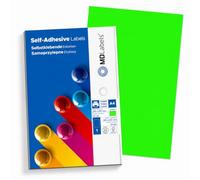 MD Labels Universal Labels DIN A4 Adhesive Labels - Printable Labelling Labels in Neon Green - Neon Paper Labels for Labelling 210 x 297 mm, 50 Labels