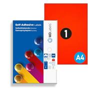 MD Labels Universal Labels DIN A4 Adhesive Labels - Printable Labelling Labels in Neon Red Neon Paper Labels for Labelling 210 x 297 mm, 50 Labels