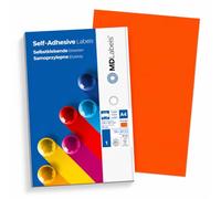 MD Labels Universal Labels DIN A4, Neon Orange Printable Labelling Labels, Neon Paper Labels for Labelling, 210 x 297 mm, 50 Labels