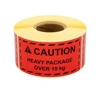 MD Labels Warning Labels on Roll - 100 x 50 mm - 500 - CAUTION - Heavy Package Over 15 kg - Neon Bright Red Stickers for Amazon Vendor & FBA Fulfillment