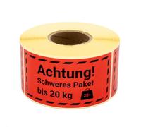 MD Labels Warning Labels on Roll 100 x 50 mm Warning Heavy Package up to 20 kg Pack of 500 - Parcel Stickers for Shipments Shipping Labels - Package Stickers