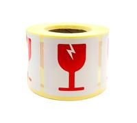 MD Labels Warning Labels on Roll 50 x 50 mm - 500 - Caution Fragile - Handle with Care - Fragile Attention Shipping Stickers - Package Stickers