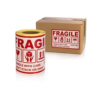 MD Labels Warning Labels on Roll 90 x 150 mm - Pack of 100 - Fragile - Handle with Care - Keep Dry - Don't Stack or Drop - This Way Up - Self-Adhesive Paper Shipping Labels