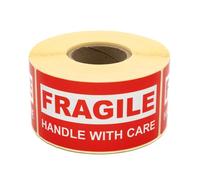 MD Labels Warning Labels on Roll - Pack of 500 - 100 x 50 mm - "Fragile - Handle with Care" - Red Shipping Stickers - Adhesive Labels for Fragile Packages