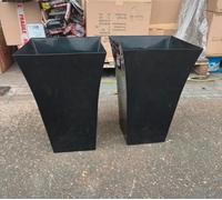 MD MUZ 2 x Large Black Milano Tall Planter Square Plastic Garden Flower Plant Pot Gloss Finish - for Indoor and Ourdoor