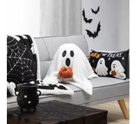 MD MUZ Halloween Ghost Cushion,2024 Gary The Ghost with Pumpkin Garry The Ghost The Halloween Ghost with Pumpkin Cushion,Ghost Shaped Sofa Cushion Halloween Soft Stuffed Halloween Ghost Plush