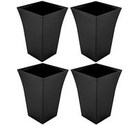 MD MUZ Large Milano Tall Planter Square Plastic Garden Flower Plant Pot Gloss Finish - for Indoor and Ourdoor (Black, 2)