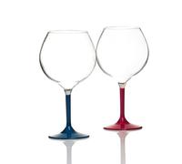 MD MUZ Outdoor Plastic Wine Glasses with Coloured Stems, Set of 2, Blue and Pink