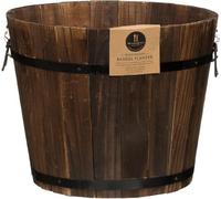 MD MUZ Stunning Vintage Burntwood Rustic Hand Crafted Wooden Barrel Planter Flower Planter For Garden