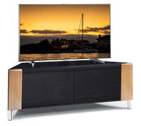 MDA Designs CORVUS Corner-Friendly Gloss Black Contemporary Cabinet with Oak Profiles Black BeamThru Glass Doors for Flat Screen TVs up to 50"