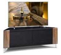 MDA Designs CORVUS Corner-Friendly Gloss Black Contemporary Cabinet with Walnut Profiles Black BeamThru Glass Doors for Flat Screen TVs up to 50"