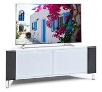 MDA Designs CORVUS Corner-Friendly Gloss White Contemporary Cabinet with Black Profiles White BeamThru Glass Doors for Flat Screen TVs up to 50"