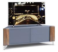 Mda Designs Corvus Corner-Friendly Grey With Beamthru Glass Doors And Walnut Profiles Cabinet For Flat Screen Tvs Up To 50"