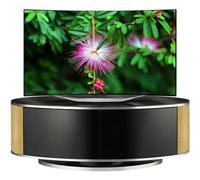 MDA Designs LUNA Beam Thru Remote Friendly up to 50" LCD/ OLED/ LED Gloss Black with Oak Sides Luxury Oval TV Cabinet