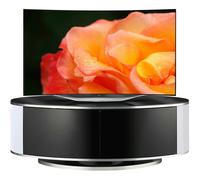 MDA Designs LUNA Gloss Black Oval Cabinet with White Profiles and Black BeamThru Glass Doors Suitable for Flat Screen TVs up to 50" - Black White
