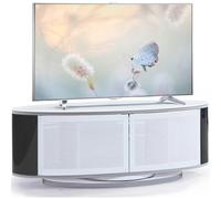 MDA Designs LUNA Gloss White Oval Cabinet with Black Profiles and White BeamThru Glass Doors Suitable for Flat Screen TVs up to 50"