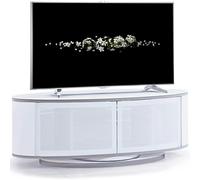 MDA Designs LUNA Gloss White Oval Cabinet with White Profiles White BeamThru Glass Doors Suitable for Flat Screen TVs up to 50"