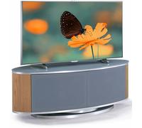 MDA Designs LUNA Grey Oval Cabinet with Oak Profiles & Grey BeamThru Glass Doors Suitable for Flat Screen TVs up to 50"
