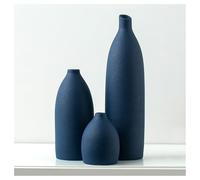 Mdaolv Matte Blue Vase Set - Navy Blue Coastal Decor - Ceramic Vases for Kitchen, Living Room, Office, Fireplace Mantle, Bathroom Shelf, Centerpiece & Table Decorations