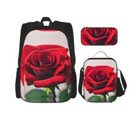 MDATT A Red Rose Backpacks Study Backpacks with Lunch Box Pencil Case Canvas Travel Bag for Elementary Student