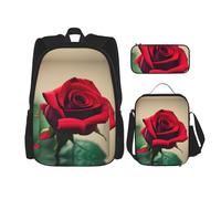 MDATT A Red Rose Backpacks Study Backpacks with Lunch Box Pencil Case Canvas Travel Bag for Elementary Student