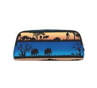 MDATT African Wild Animals Printing Cute Pen Stationery Bag Leather Pencil Pouch for Students Zipper Bag for Pens,Pencils,Markers