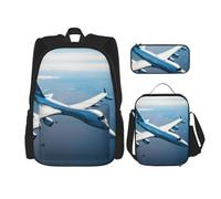 MDATT Airplanes Backpacks Study Backpacks with Lunch Box Pencil Case Canvas Travel Bag for Elementary Student