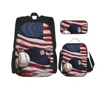 MDATT American Flag and Baseball Backpacks Study Backpacks with Lunch Box Pencil Case Canvas Travel Bag for Elementary Student