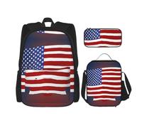 MDATT American Flag Baseball Backpacks Study Backpacks with Lunch Box Pencil Case Canvas Travel Bag for Elementary Student