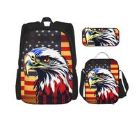 MDATT American Flag Fire Eagle Backpacks Study Backpacks with Lunch Box Pencil Case Canvas Travel Bag for Elementary Student