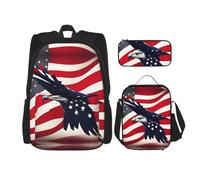 MDATT American Flag Fly Eagle Backpacks Study Backpacks with Lunch Box Pencil Case Canvas Travel Bag for Elementary Student